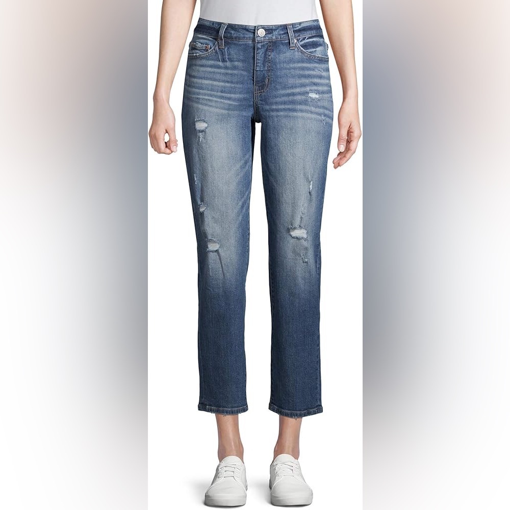 Time and Tru Women's Blue Distressed Straight Leg Jeans